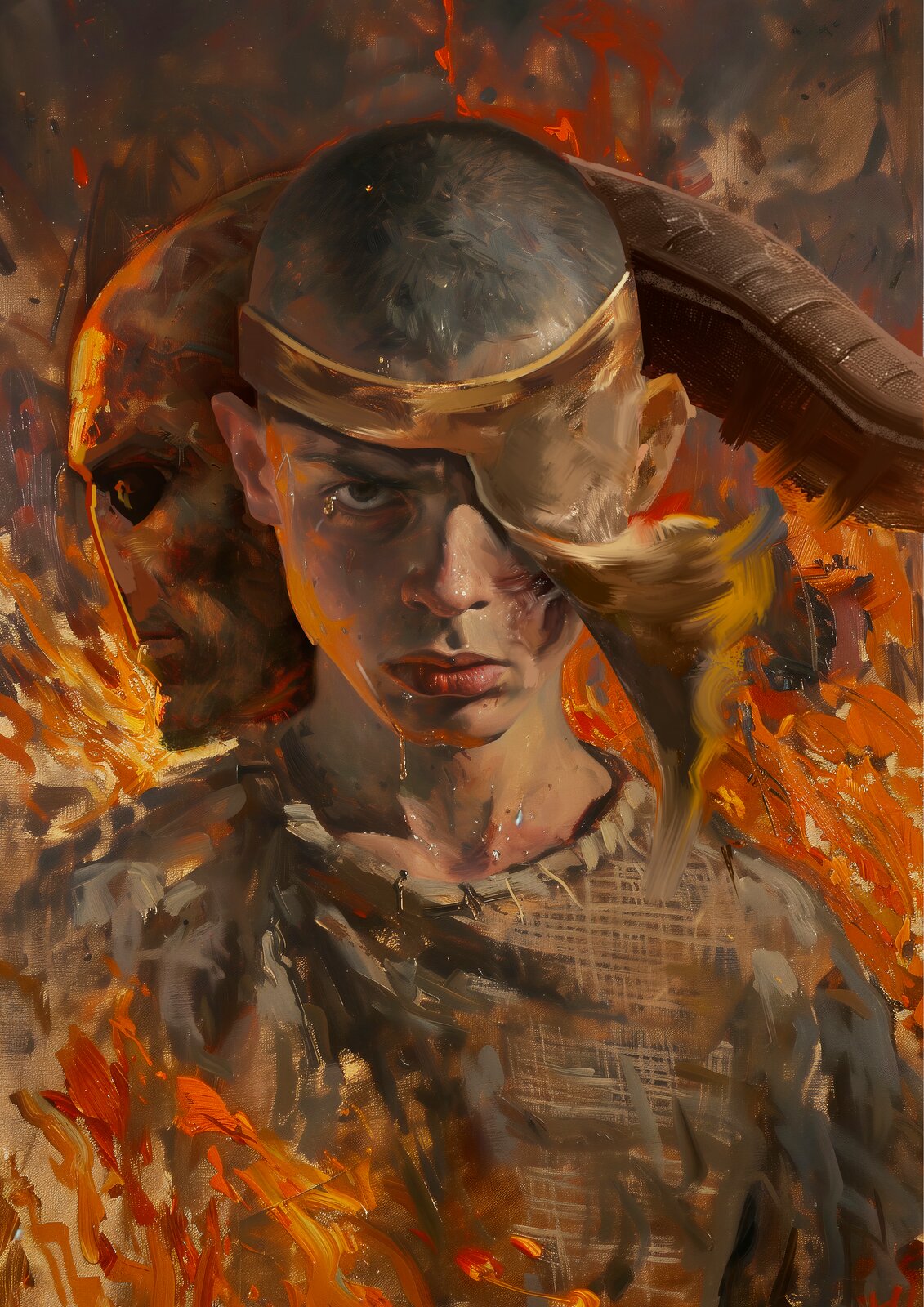 Fire warrior portrait — book cover